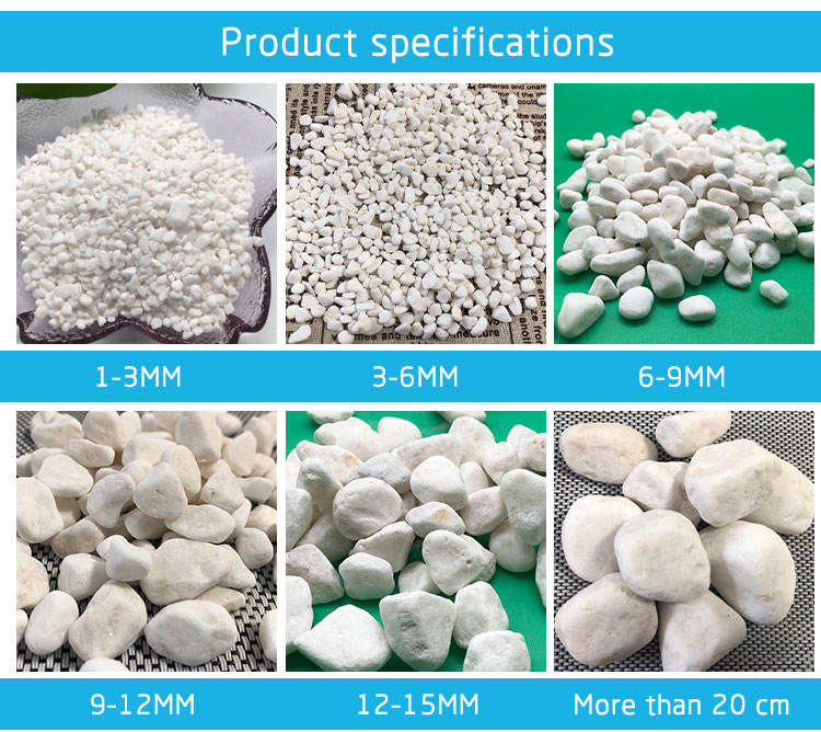  Sıcak Satmak Bahçe Satmak için En İyi Doğal Beyaz Çakıl Taşı Beyaz Mermer Çakıl Çakıl Boyutu 0.3-05/ 04-06/0.6-0.9/9-12/12-15/15-20/20-30/30-50/50-80
